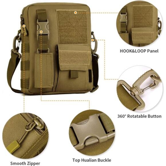 Small Canvas Messenger Bag, Classic Vintage Black Shoulder bag, Small Tactical - Picture 6 of 7